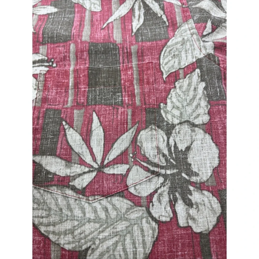 Reyn Spooner Men's Hawaiian Brick Red Floral 1/4 Button Up Shirt Resort Size 2XL